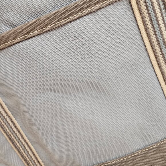 Lands' End Medium Zip Top Canvas Tote in pale blue & gray with striped straps - Picture 4 of 10